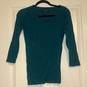 George Emerald/Teal 3/4 Sleeve Ribbed Knit Sweater. Euc Size Small